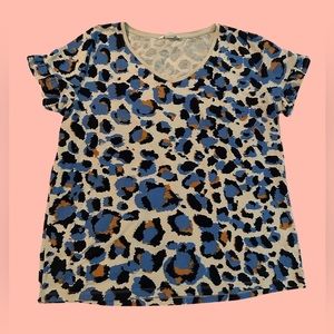 H&M blue and brown leopard print shirt, size L